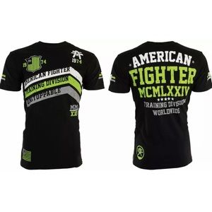 AMERICAN FIGHTER Corner Black Neon Green Athletic Mens Crewneck T-shirt S-3XL